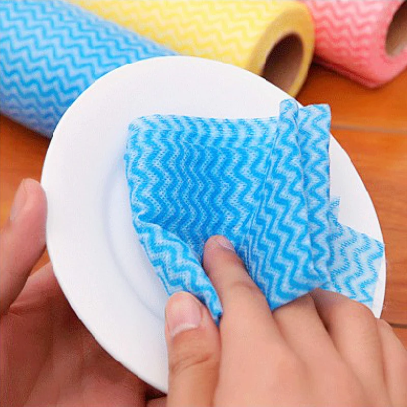 50pcs/Roll Kitchen Disposable Non woven Fabrics Washing Cleaning Cloth Towels Striped Practical