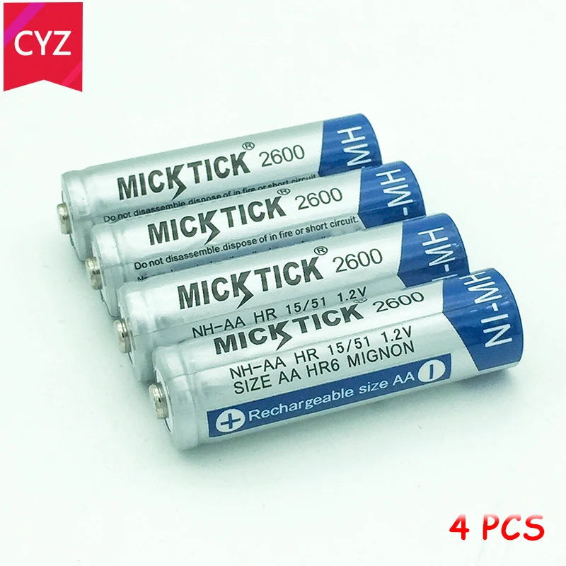 4 шт. MICKTICK 2600 мАч аккумуляторная батарея AA 5 # 1.2В 2А ni-mh батареи большой емкости