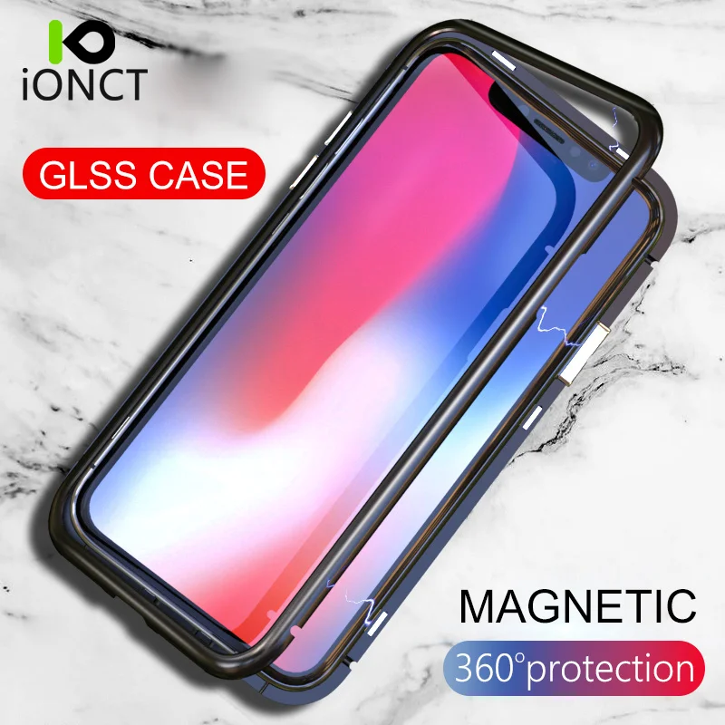 

Ionct 360 protection Magnetic Phone Case For iphone 7 8 plus case cover for coque Iphone 6 6s plus X Metel case