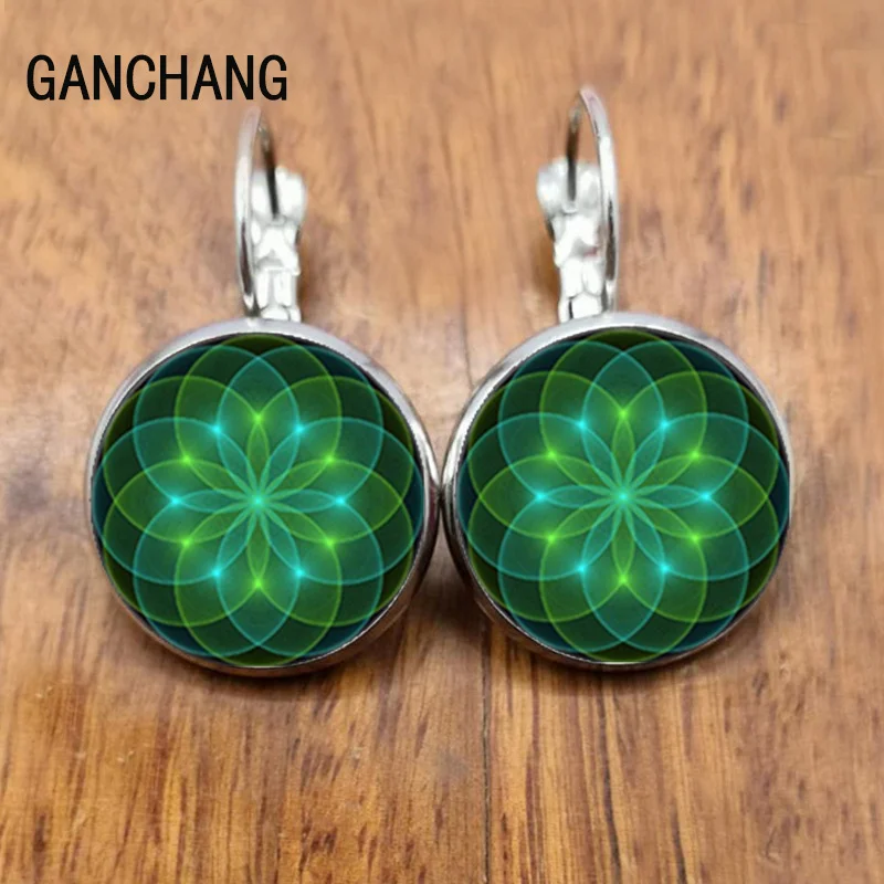 

new life flower photo Tibetan silver, bronze cabochon glass earrings