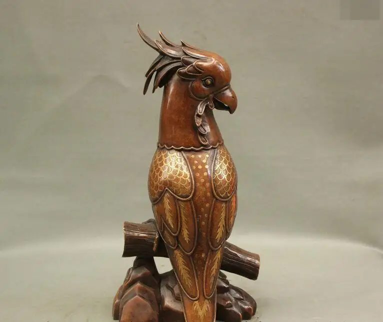 

free 16" China Palace Auspicious Purple Bronze Parrot Bird On Branch Statue Sculpture fast