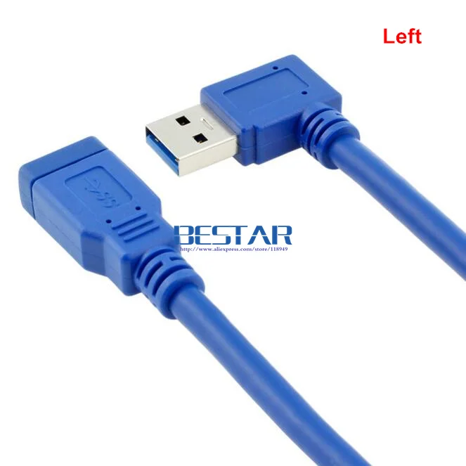 90 градусов левый и правый угловой Стандартный USB 3,0 угол мужчина к женскому AM к AF Удлинительный разъем провода кабель для передачи данных 30 см 1 фут 0,3 м
