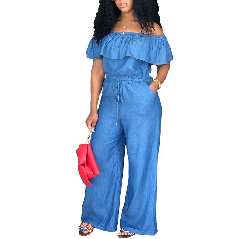 2018 Summer Autumn Off Shoulder Loose Denim Women Jumpsuits Rompers