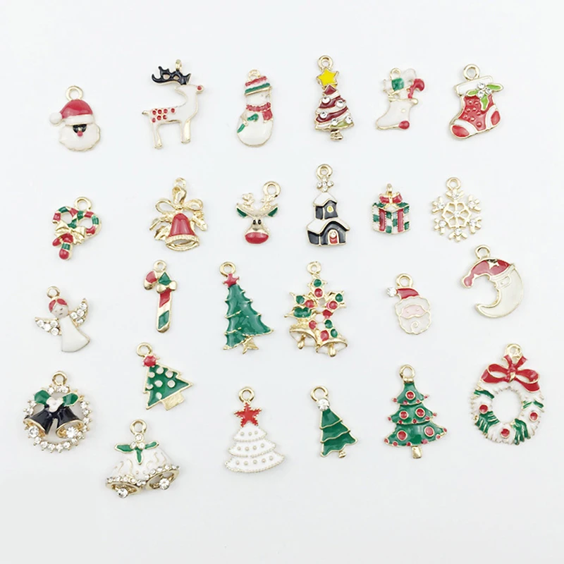 25Pcs Christmas Pendants Mix Style Unique Enamel Christmas Charms Gifts For Children Wholesale
