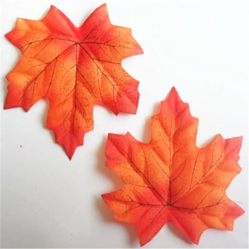50pcs Orange Artificial Silk Maple Leaves Fake Flower Leaf Used For Scrapbooking Craft Wedding