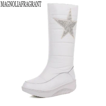 

2018 new winter warm snow boots fashion platform fur cotton shoes wedges heels knee high boots pu leather Women's boots k610