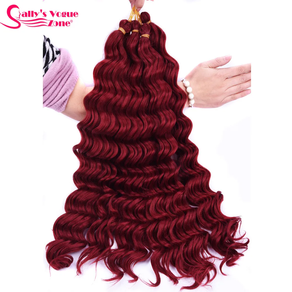 Sallyhair High Temperature Synthetic Deep Wave Twist Crochet Braids Black Color Bulk Hair Extension  (66)