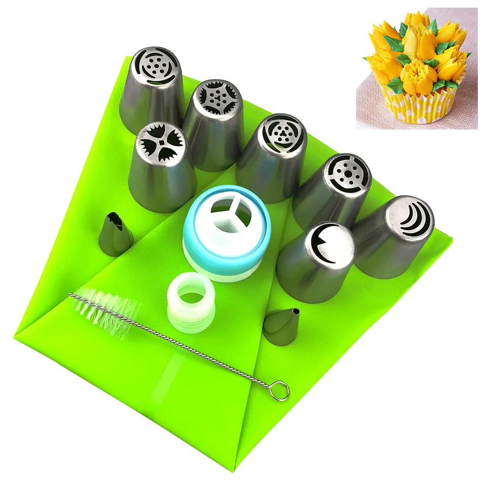

13Pcs/Set Russian Beak Confectionery Bag With Nozzles Stainless Steel Cake Decorating Tools Icing Piping Nozzles Baking Pastry