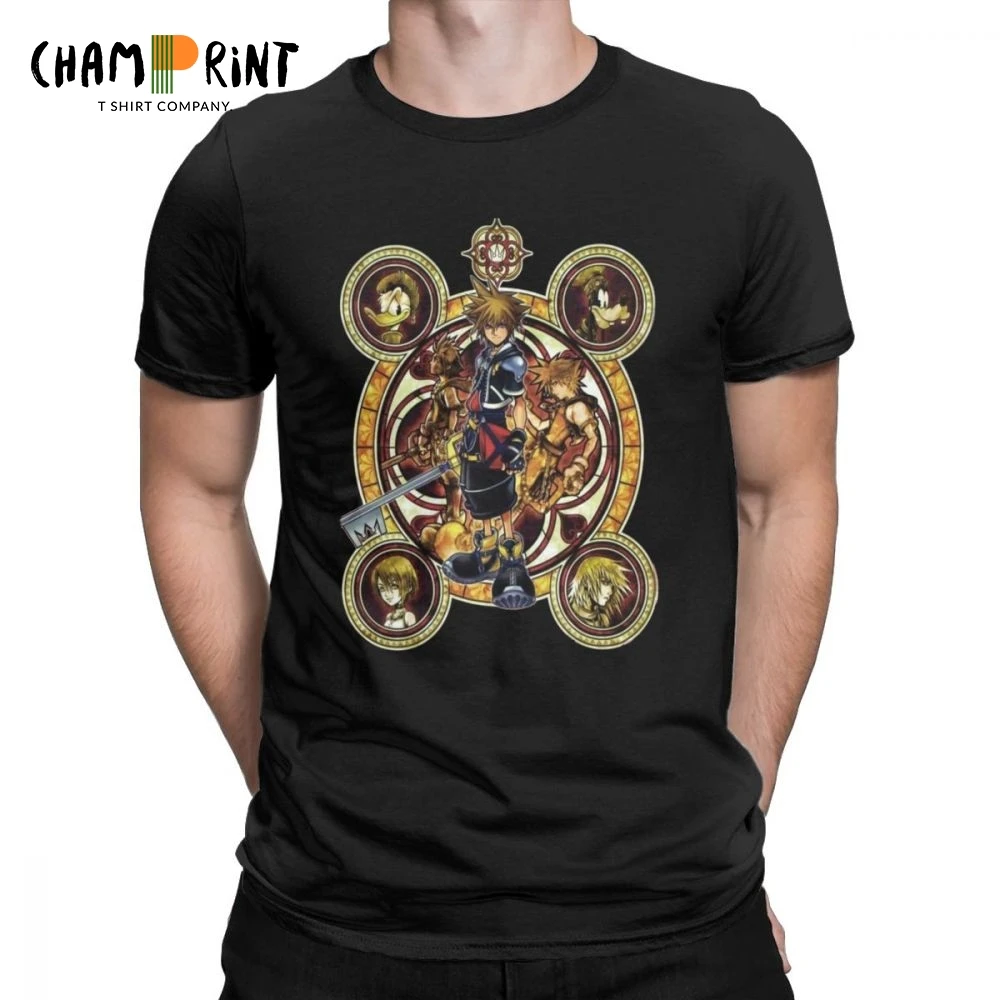 

Kingdom Hearts Vintage T Shirts for Men Sora Donald Riku Stained Glass Short Sleeve Tops New Tees 100% Cotton Crewneck T-Shirts