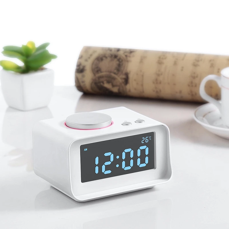 EXRIZU будильник с динамиком ЖК-дисплей Повтор температуры ЧМ радиодинамики с двойным USB зарядное устройство 2,1+ 1.1A для кровати сна спальни