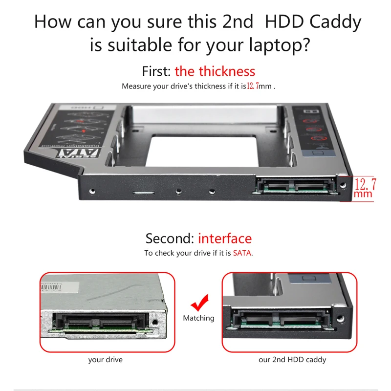 Sunдолина Новый 12 7 мм Универсальный 2 й HDD Caddy 5 &quotчехол для SSD SATA 3 0 ноутбука|Корпус