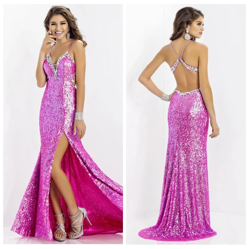 Реальные Фото На Заказ От Клиентов Блестками Фуксия Пром Dress Бисером Кристалл