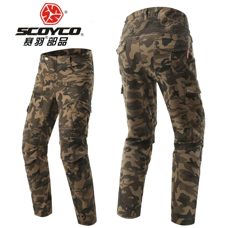 

2017 SCOYCO motorcycle riding trousers Stretch camouflage locomotive jeans Retro casual knight pants EVA hips CE knee pads