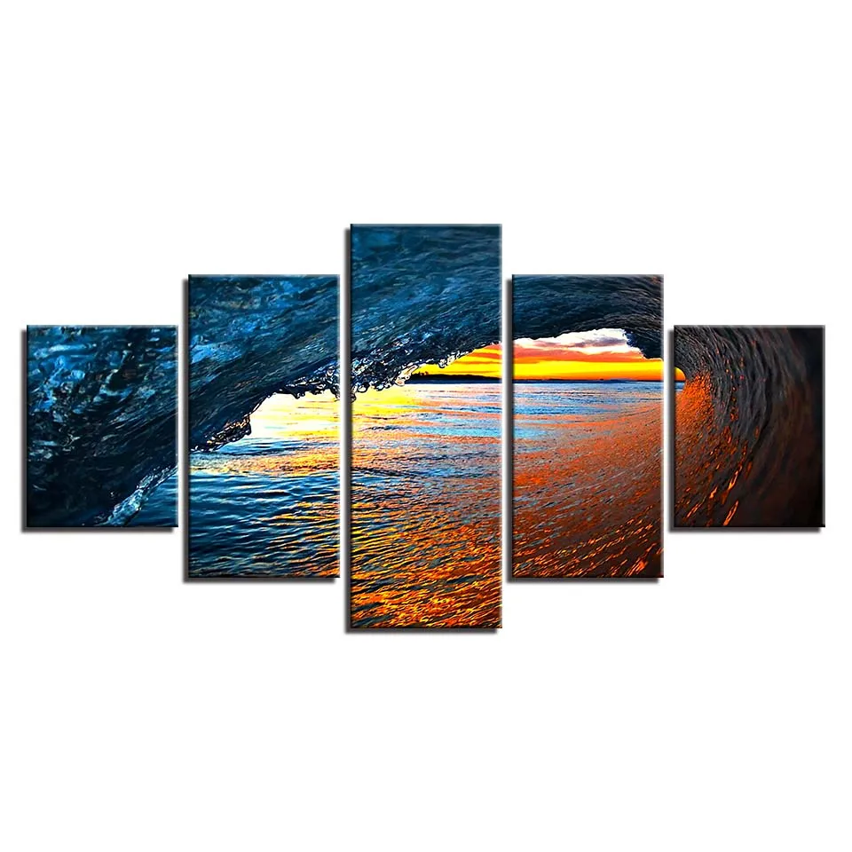 Wall Art Home Decoration Posters Pictures 5 Panel Sea Wave Seaview Living Room HD Printed Modern Painting On Canvas Frame
