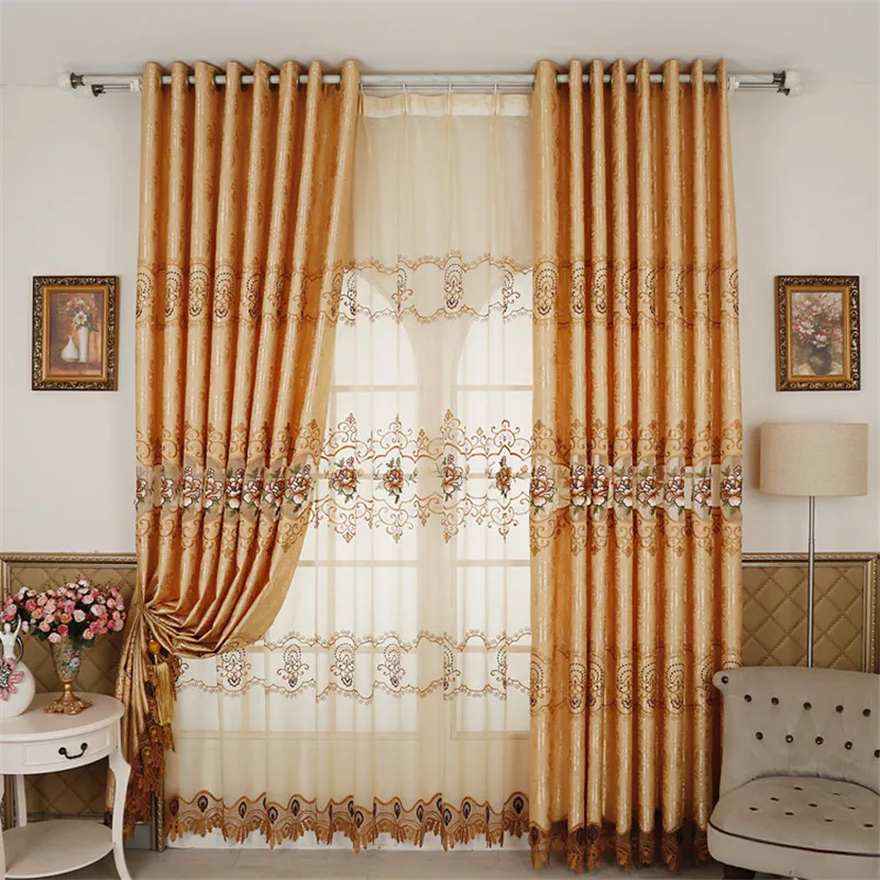 

Custom curtains luxury European water soluble openwork embroidery silky smooth cloth blackout curtain drapes tulle sheer N069