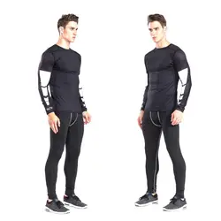 2017 Фитнес сжатия сухой рубашка Для мужчин Бодибилдинг длинным рукавом Беговые футболки упражнения Топы корректирующие