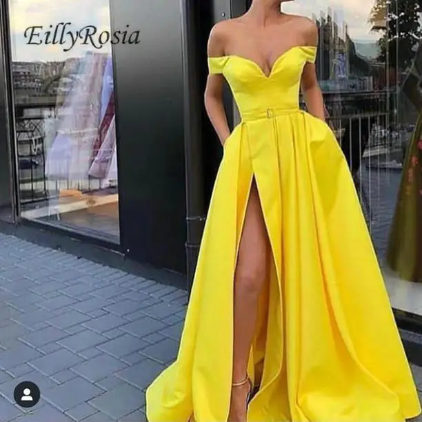 yellow off the shoulder dress prom