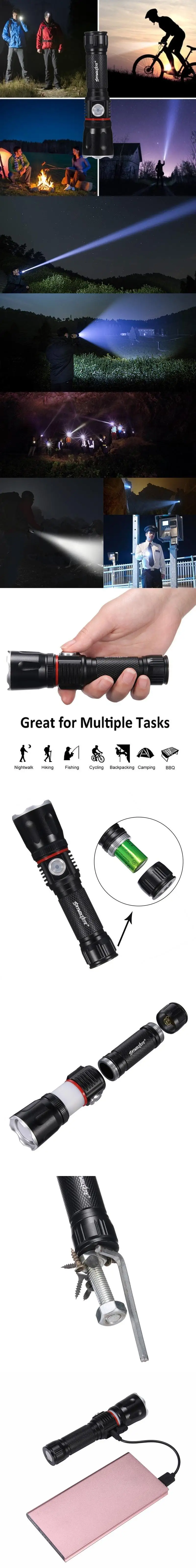 SKYWOLFEYE T6+ COB 4 режима Usb Перезаряжаемый светодиодный фонарик яркий фонарь