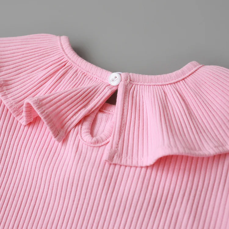 Коллекция года, Весенняя футболка для малышей футболки для девочек блузки в рубчик для девочек футболки с оборками и воротником, Детская футболка, одежда топы для малышей