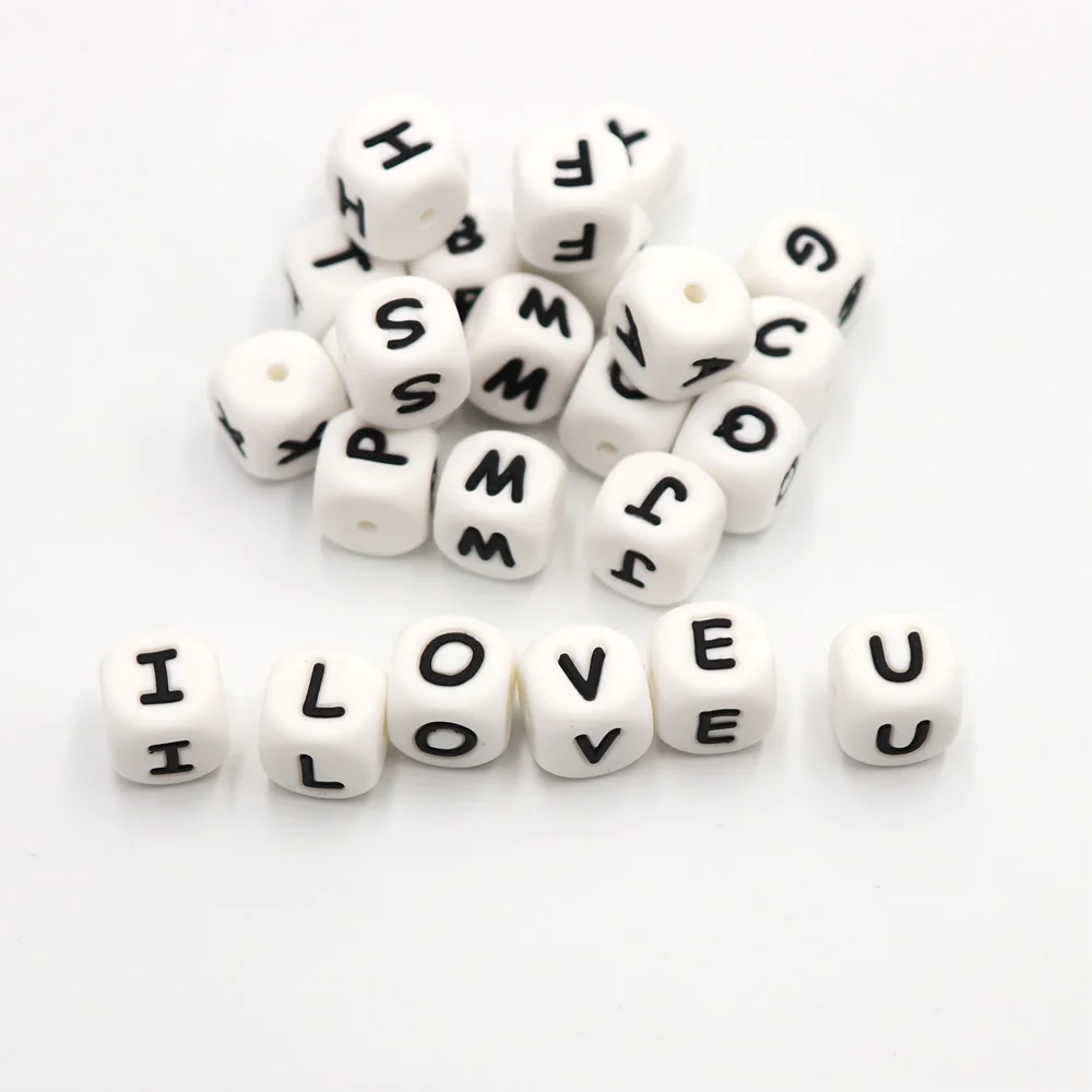 TYRY.HU 200Pcs 12mm Silicone Letter Beads Food Grade Teething Nursing Loose Silicone Beads Chewing Pacifier Chain Teether Bead