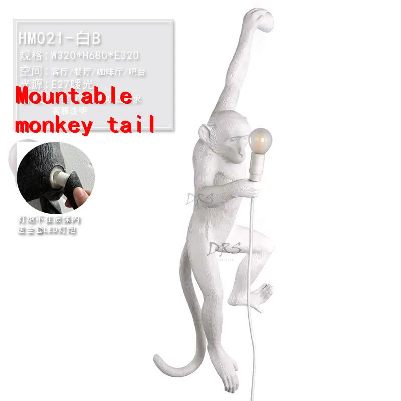SELETTI Современная черная обезьяна пеньковая веревка животное лампа в форме обезьяны гостиная ресторан магазин одежды люстра лампа настенная Светодиодная лампа - Цвет абажура: White  Wall Lamp
