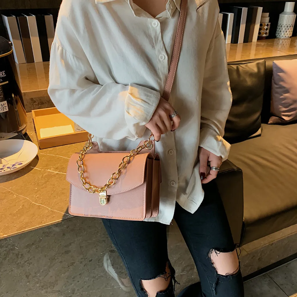 

women's shoulder bag small Khaki Womens Texture Chains Simple Style Wild Shoulder Bag Fashion Chain Small Square Bag #15