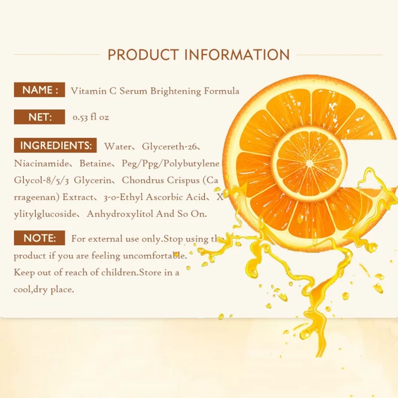 Face Vitamin C Serum Hyaluronic Acid Whitening Brighten Speckle Fade Dark Spots Anti-Aging Skin Care Firming Essence Beauty