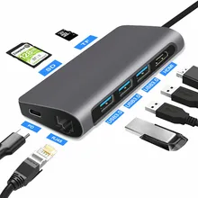Usb type C 3,0 концентратор к HDMI 4 K/8 k RJ45 LAN VGA PD 100W питания Thunderbolt 3 совместимый tipo c для устройств сплиттер Hab