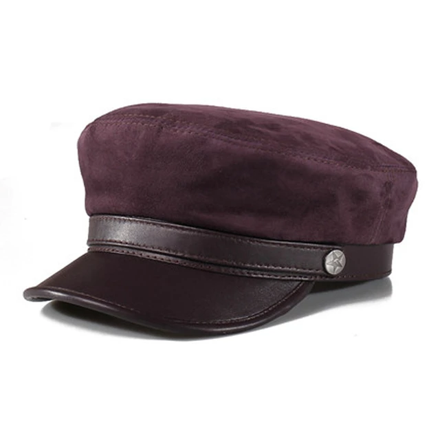 2023 Spring Genuine Leather Suede Sailing Hats For Men/Women Leisure Flat  Navy Caps With Metal Belt Brown/Purple Soft Gorra - AliExpress