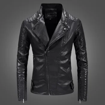 

2020 Autumn New Fashion Slim Jacket Cuir Homme Turn Down Collar Stylish Leather Biker Jacket Men