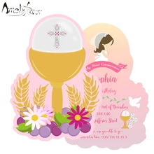 Вечерние Пригласительные открытки для причастия для девочек, украшения для вечеринки для первого причастия, товары для украшения на заказ, 16 шт