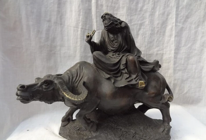 

Fast shipping USPS to USA S1642 12" Chinese Pure Bronze Gilt Taoism Lao Tzu LaoZi Ride Bull Ox Statue Suclpture