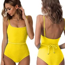 Желтый Купальник неоновый вязаный бандажный купальник женский Монокини Купальник Цельный купальник женский купальный костюм боди S-L