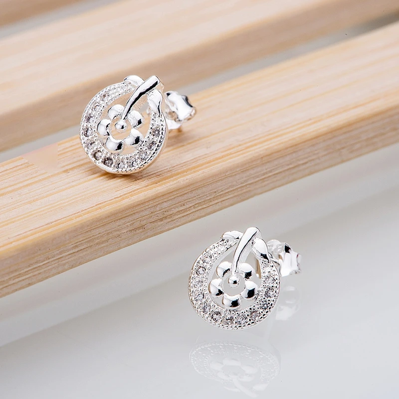 Buy rounded hollow silver plated earrings 925 jewelry