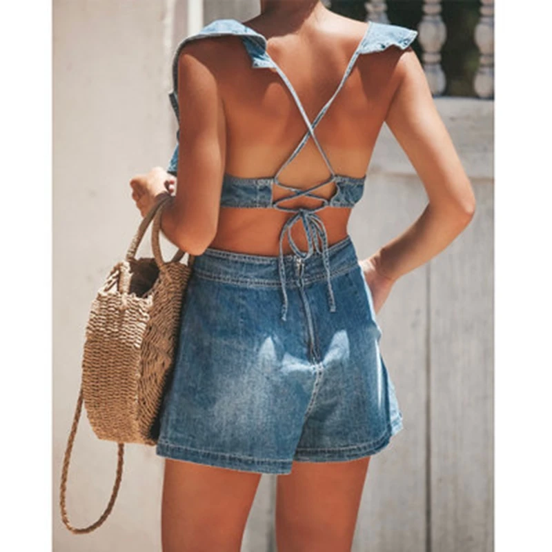 Sexy Ruffles Short denim overalls women Hole Short jumpsuit high waist casual jean playsuit Salopette Straps summer jeans romper Sexy Ruffles Short denim overalls women Hole Short jumpsuit high waist casual jean playsuit Salopette Straps summer jeans romper
