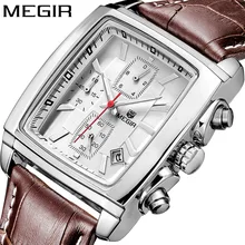 Relogio Masculino Мужские Часы Лучший Бренд Класса Люкс MEGIR Мужчины Военный Спорт Световой Наручные Часы Хронограф Кожаный Кварцевые Часы