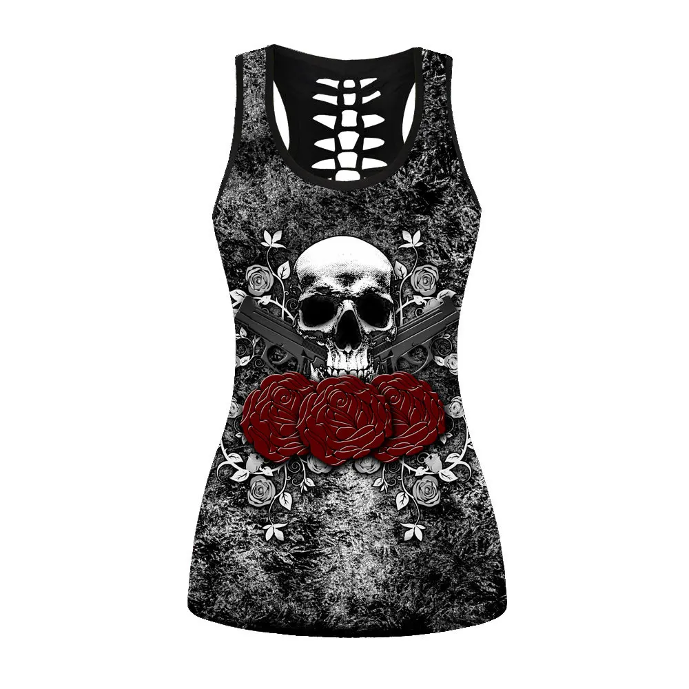 Harajuku Skull Face Print Sexy Sporting Camisole tank Skull Gun Rose