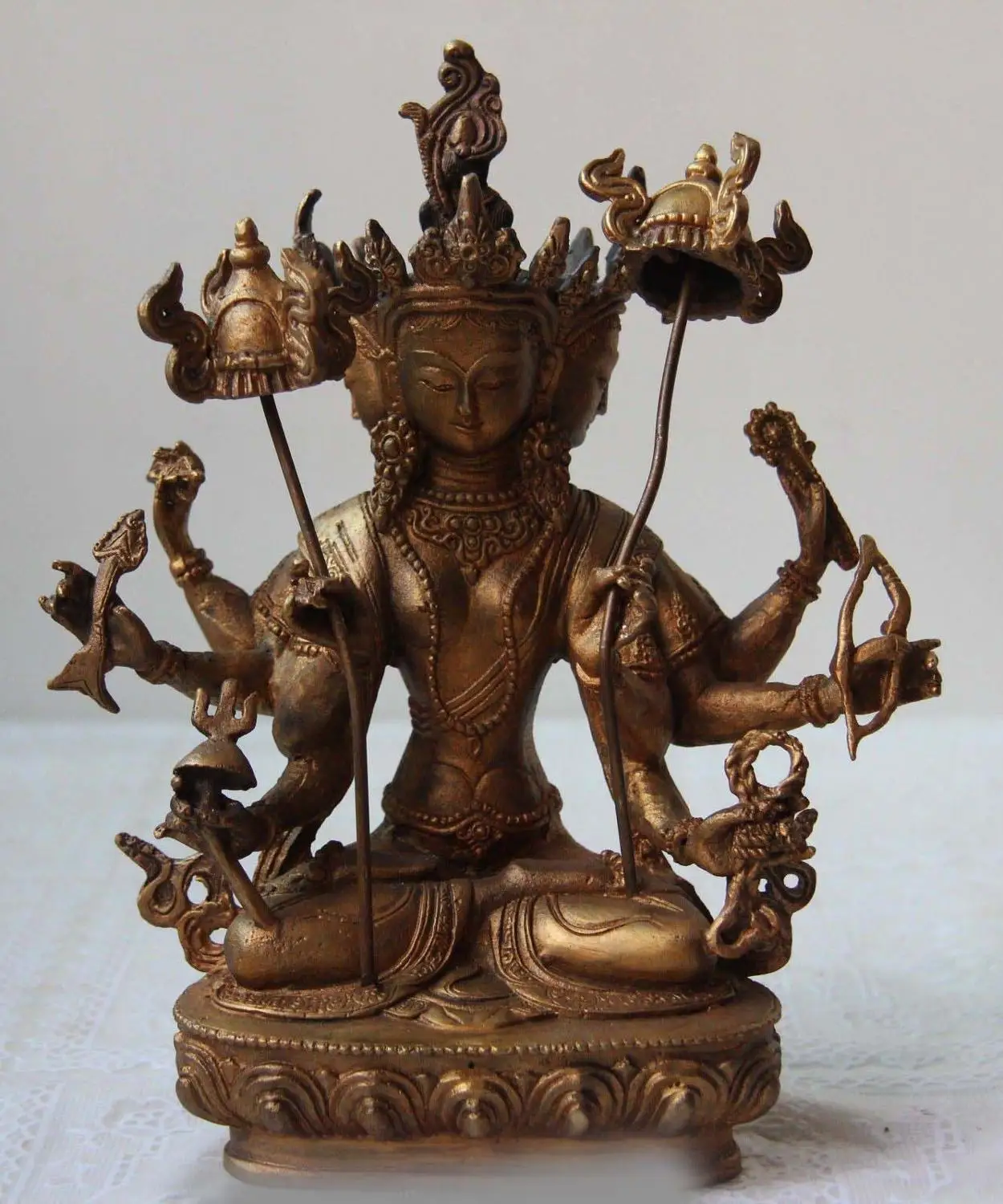 

Tibet Buddhism Bronze Gilt Usnisa sitatapatra Three Face Eight Arms hands Buddha SD 506