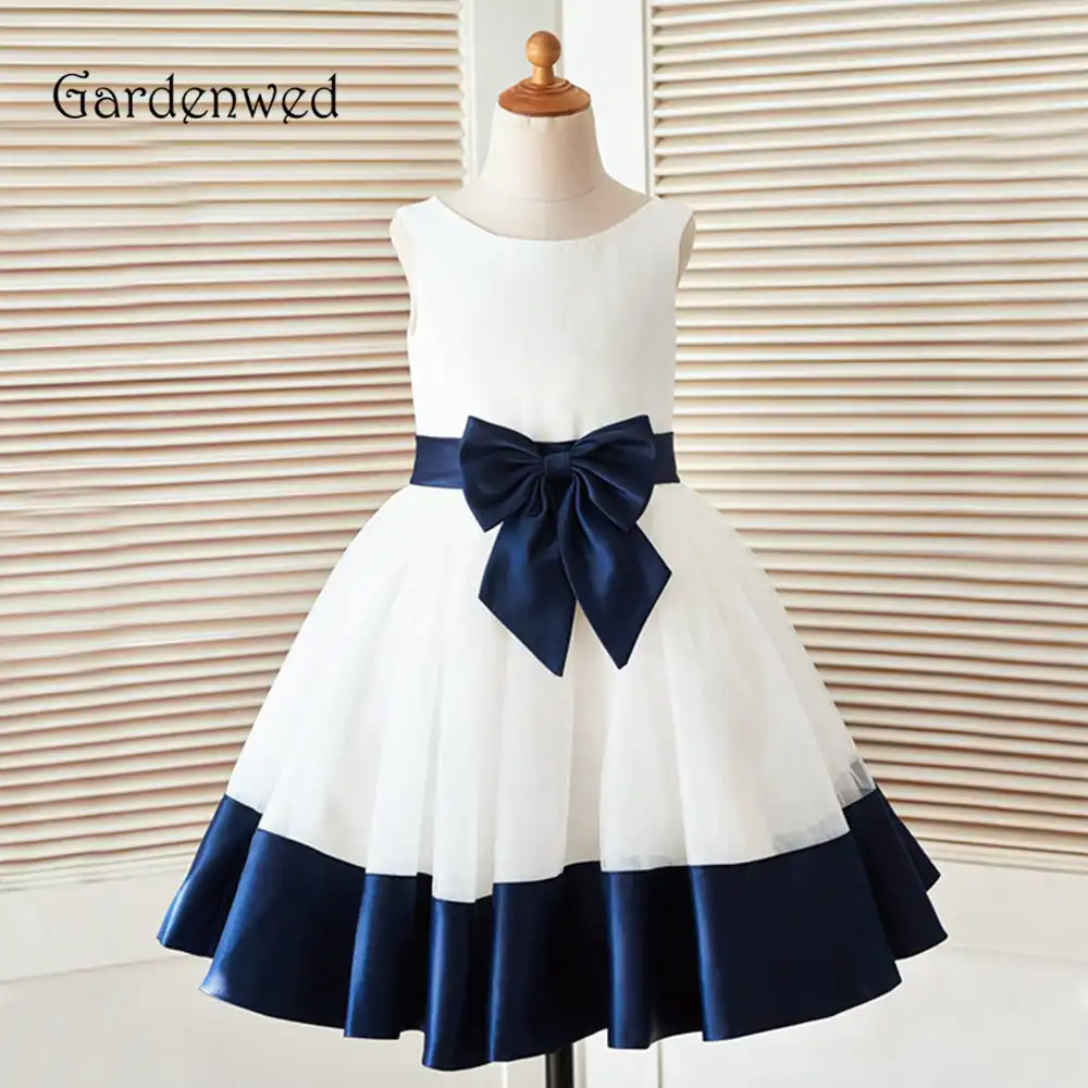 white navy flower girl dress