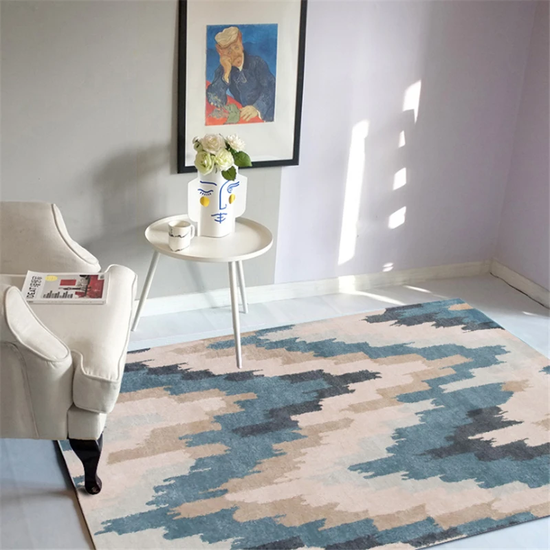 Nordic Asymmetric Wavy Blue Beige Carpet Area Rug for Living Room Coffee Table Mat Carpet Kids Room Area Rugs Anti-slip