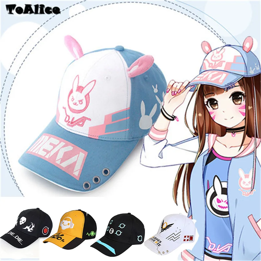 

Game OW D.va DVA Cosplay Baseball Cap Women Men Cartoon Rabbit Ear Embroidery Snapback Hat Casual Fashion Cap Adjustable
