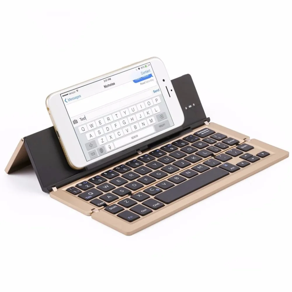 

Universal Triple Foldable Keyboard 58 Keys Bluetooth 3.0 Wireless Mini Aluminum Alloy Keyboard for Android IOS