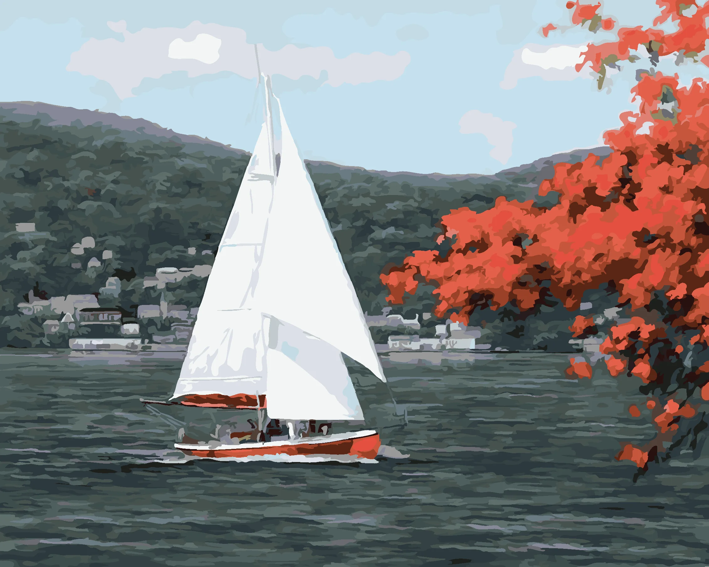 Hot Selling Oil Painting Lake sailing DIY Home Decor landscape Crafts Framed By Numbers Picture Canvas Wall Art | Дом и сад