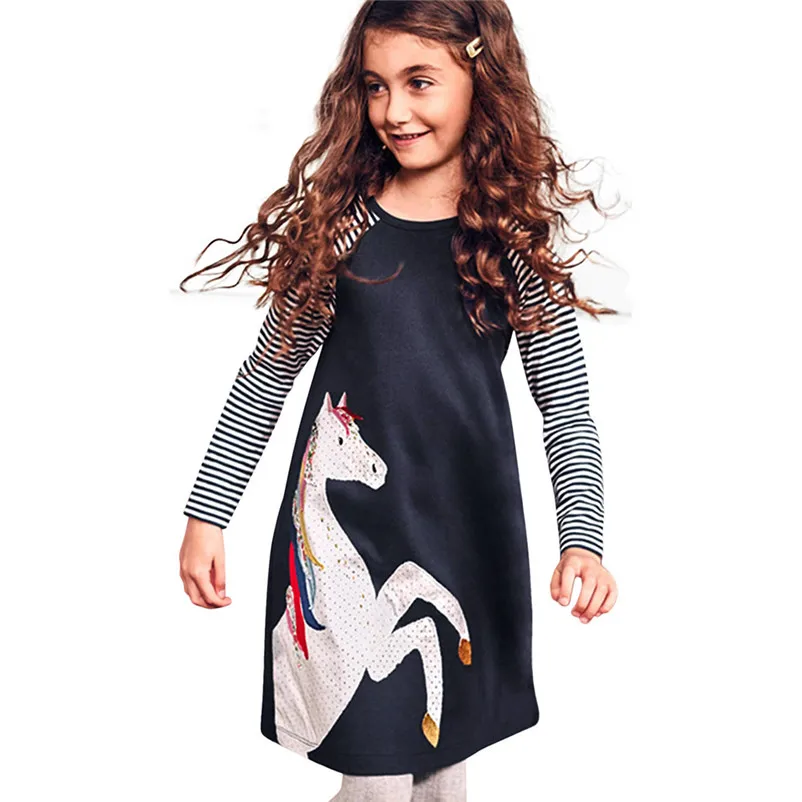 

New 2018 Winter girl dress Toddler Baby Girl Kid Spring Clothes Horse Stripe Print Princess Party Dress dropshipping FASHION M3