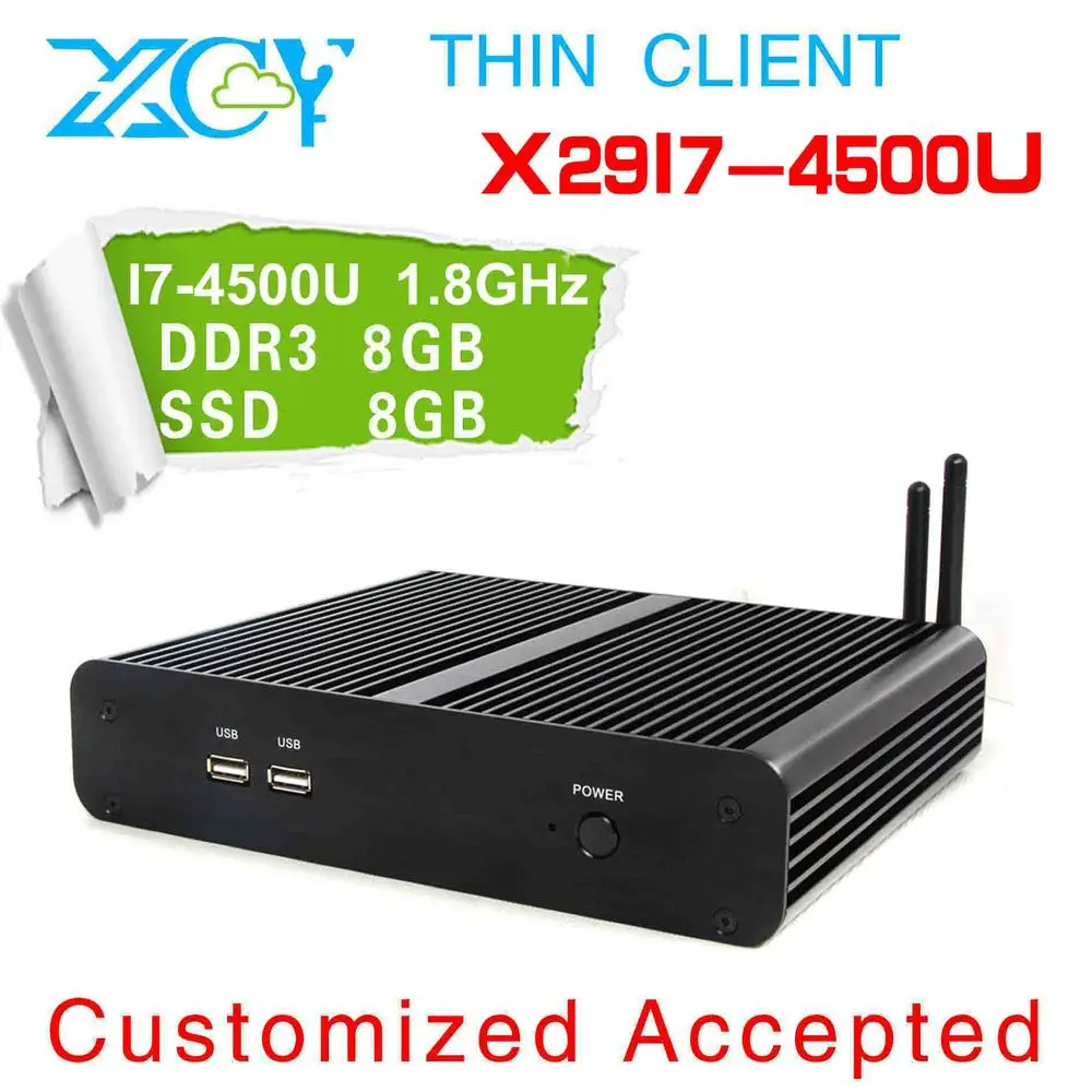 Dual core thin client fanless desktop no noise powerful pc x29-i7 4500u 8g ram 8g ssd HTPC factory mini pc computer
