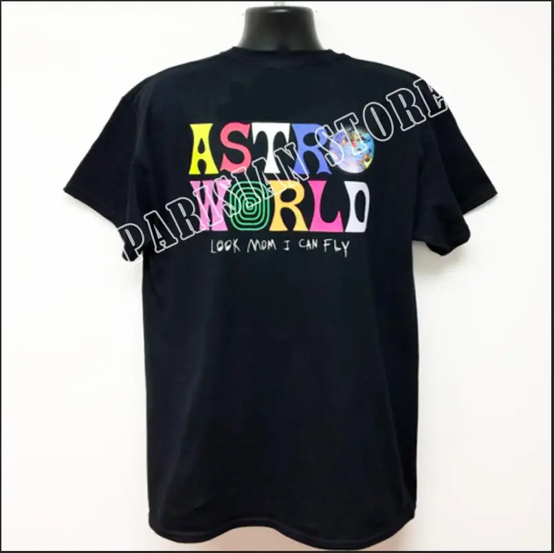 Трэвиса Скотта ASTROWORLD look mom i can fly CONCERT MERCH летние мужские и женские хлопковые футболки хип-хоп уличные костюмы - Цвет: Черный