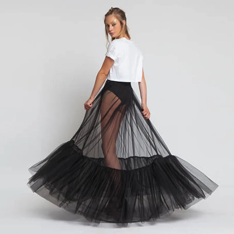 Maxifalda transparente de una capa para mujer, falda larga de tul negra borde fruncido nuevo diseño, sin forro, 2018 _ - AliExpress Mobile