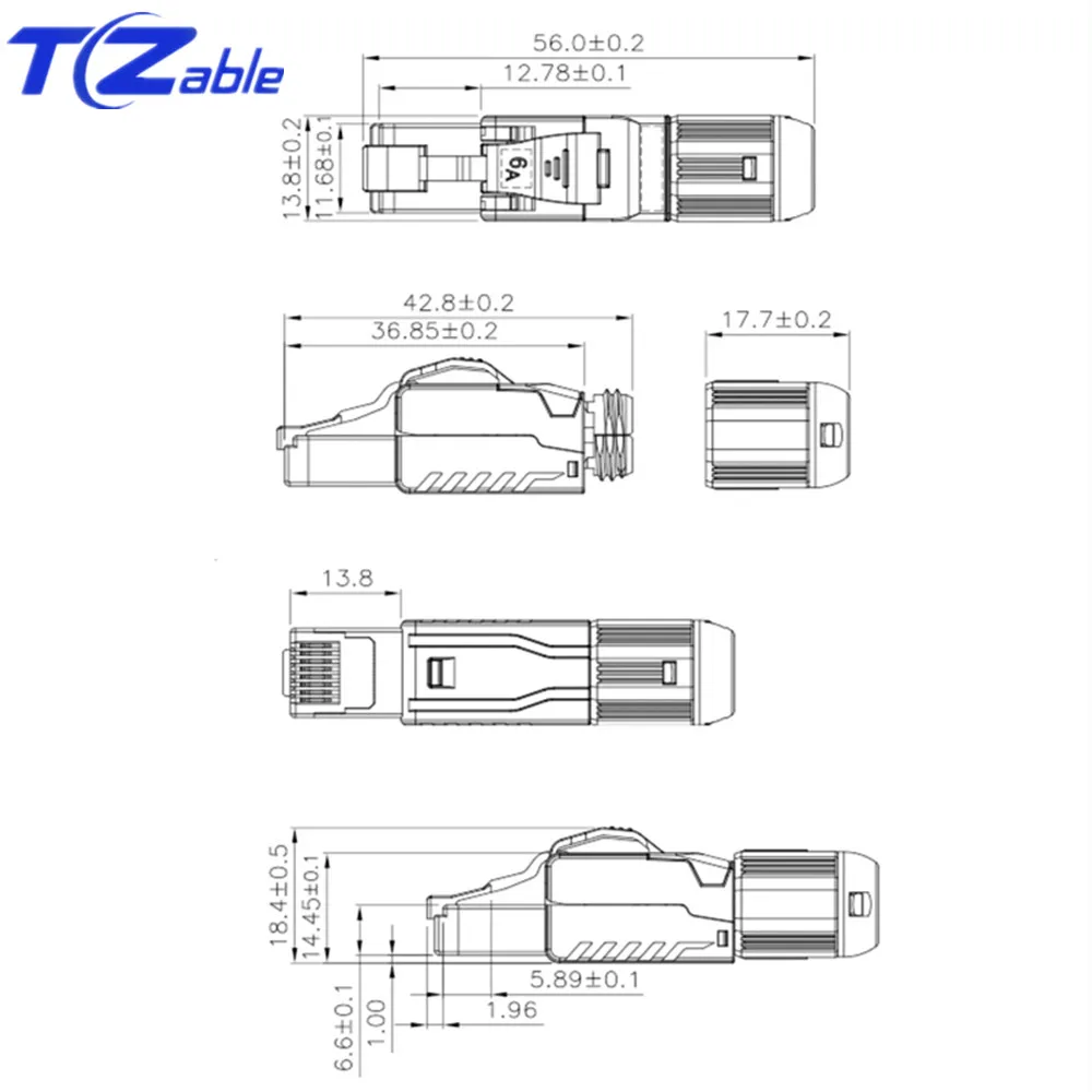 Соединитель RJ45 Cat6A обжимной тип экранированный сетевой адаптер 10 Гбит/с 500 МГц STP