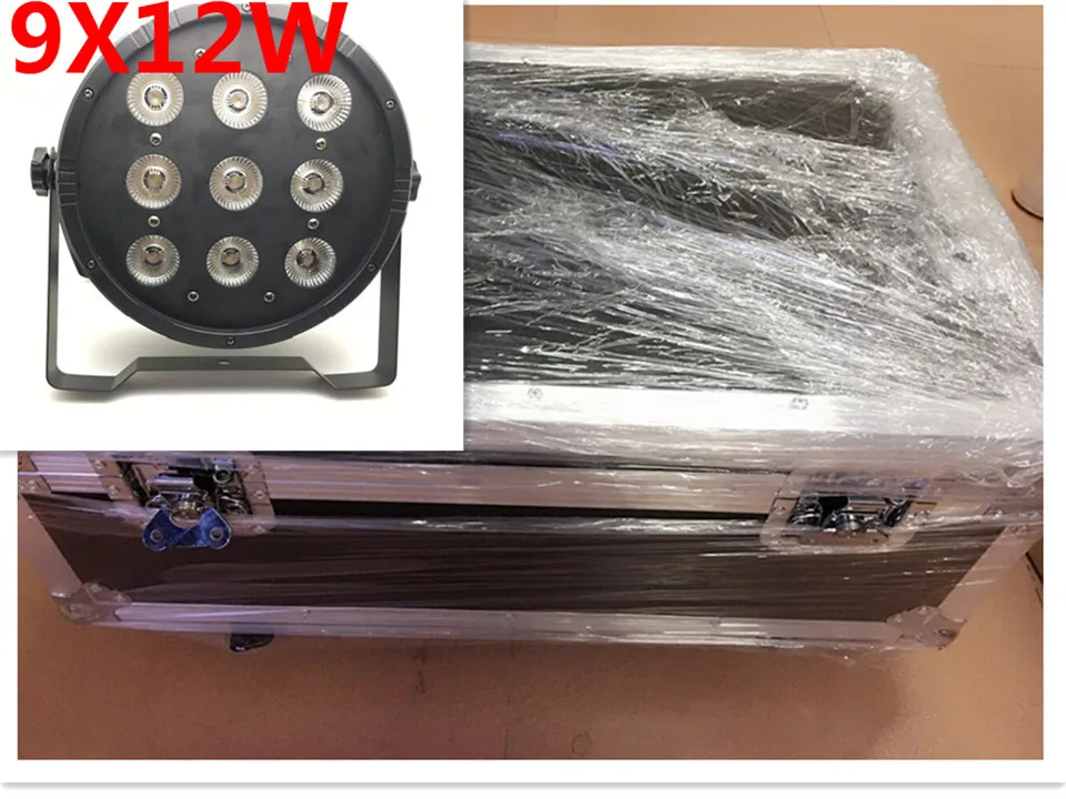 

10 unids 9x12 w con flightcase dj discoteca de iluminacion par led rgbw etapa Par Luz Controlador DMX Disco Party