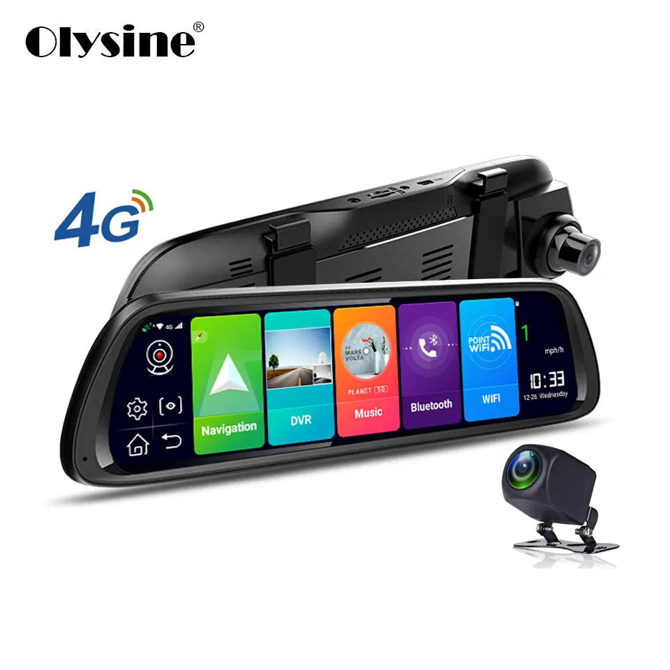Olysine 4G Android 8.1 Stream Media Mirror Car DVR WIFI Navigator Dash Cam Camera GPS ADAS 1080P Dual Lens Mirror Video Recorder